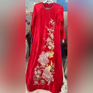 Ao dai Valentino loại 1, New Vietnamese traditional long dress set 3xl 10 red